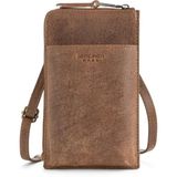 Kim Deri Cep Telefonu Çantası, Küçük Crossbody, Unisex, Cüzdanlı - Kahverengi