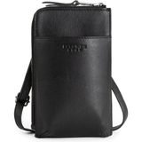 Kim Deri Cep Telefonu Çantası, Küçük Crossbody, Unisex, Cüzdanlı - Siyah