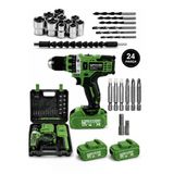 KİMMEER PLUS 12v 1.5 Ah Metal Şanzıman Çift Akülü Şarjlı 24 Parça Akülü YEŞİL Vidalama Matkap