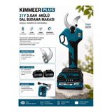 Kimmeer Plus 21V Çift Akülü 50 Mm Ağaç Odun Dal Kesme Makinesı Şarjlı Dijital Budama Makası Mavi