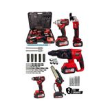 Kimmer Plus 21V Akülü 5'Li Set Kırıcı Delici Hilti Taşlama Somun Sıkma Vidalama Budama Kırmızı Renk