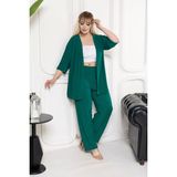 Kimono Hırkalı 2li Alt Üst Takım Bürümcük Kumaş Yazlık M-6xl Oversize - Nefti - 2XL