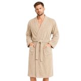 Kimono Yaka Unisex Tek Kişilik Pamuklu Banyo Bornozu Comfort (Bej, L-XL)