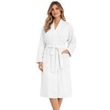 Kimono Yaka Unisex Tek Kişilik Pamuklu Banyo Bornozu Comfort (Beyaz, S-M)