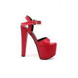 Kindep Kadın Yüksek Topuklu Ayakkabı, 18 cm Topuk, 7 cm Platform, Tokalı, Kırmızı, 36 Beden