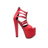 Kindep Yüksek Topuklu Platform Kadın Ayakkabı, 18 cm Topuk, 7 cm Platform, Kırmızı, 37 Beden