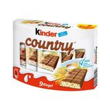 Kinder Country Sütlü Yer Fıstıklı Yulaflı Çikolata 9'lu Paket 23,5 g İlave Şekersiz Atıştırmalık - 23,5 gr