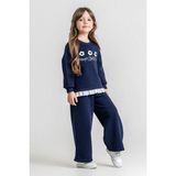 Kinderos Çiçek ve Dantel Detaylı Üç Iplik Kız Çocuk Ikili Takım - 26K 6415 - 8 Yaş - Lacivert