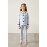Kinderos Çizgili Düğmeli Çocuk Pijama Takımı - 26K 4021 - Mavi - 6 Yaş