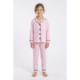 Kinderos Çizgili Düğmeli Çocuk Pijama Takımı - 26K 4021 - Pembe - 5 Yaş