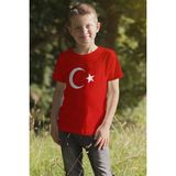 Kinderos Çocuk Kısa Kollu Tişört Bisiklet Yaka Kırmızı Pamuk Türk Bayraklı Rahat Kesim Erkek - 13 Yaş