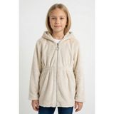 Kinderos Fermuarlı Kapüşonlu Kız Çocuk Peluş Mont - 26K 1870 - Krem - 3 Yaş