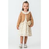 Kinderos Gül Detaylı Hırkalı Kız Çocuk 3\'lü Takım - 26K 7271 - Kahve - 2 Yaş