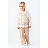 Kinderos Örme Çiçek Detaylı Kız Çocuk 3\'lü Takım - 26K 4479 - Bej - 6 Yaş