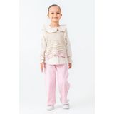 Kinderos Örme Çiçek Detaylı Kız Çocuk 3\'lü Takım - 26K 4479 - Pembe - 7 Yaş