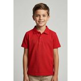Kinderos Pamuklu Kısa Kollu Basic Düz Polo Yaka Okul Tişört - 26Y 0603 - Kırmızı - 6 Yaş