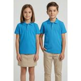Kinderos Pamuklu Kısa Kollu Basic Düz Polo Yaka Okul Tişört - 26Y 0603 - Mavi - 14 Yaş