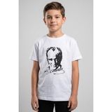 Kinderos Unisex Çocuk Bisiklet Yaka Atatürk Baskılı Kısa Kollu Tişört - 26Y 1881 - Beyaz - 7 - 8 Yaş