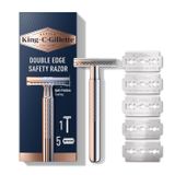 King C. Gillette Krom Kaplama Saplı ve 5 Platin Kaplamalı Çift Kenarlı Emniyet Jilet Yedekleri