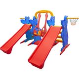 King Kids 2 Kaydıraklı 1 Salıncaklı Oyun Parkı Seti – Anaokulu, Kreş ve Bahçeler Için Eğlenceli Seçim - Mavi