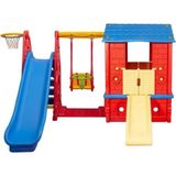 King Kids Büyük Oyun Parkı - Kaydıraklı Salıncaklı Oyun Evi | Anaokulu Kreş Bahçe Oyuncağı Dayanıklı Set - Kırmızı