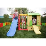 King Kids Büyük Oyun Parkı - Kaydıraklı Salıncaklı Oyun Evi | Anaokulu Kreş Bahçe Oyuncağı Dayanıklı Set - Krem