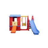 King Kids Büyük Salıncaklı Kaydıraklı Plastik Ev Seti Potalı Kırmızı Mavi Sarı Kaydırak