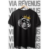 King Panda Sırt Baskılı Oversize Geniş Kalıp Bisiklet Yaka Siyah Tshirt - M