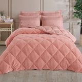 King Size (Battal Boy) Striped Jakarlı Wellsoft Yorgan + 2 Volanlı Yastık Kılıfı - Kiremit