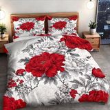 King Size Nevresim Takımı Kırmızı Şakayık Nevresim Fermuarlı Kapak Yatak Seti Aldults Çocuklar Için Yumuşak Hipoalerjenik Mikrofiber Yorgan Kılıfı 230