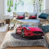 King Size Nevresim Takımı Kırmızı Spor Araba Nevresim Kılıfı Fermuarlı Yatak Seti Aldults Çocuklar Için Yumuşak Hipoalerjenik Mikrofiber Yorgan Kılıfı - Renkli - 100 x 100 cm