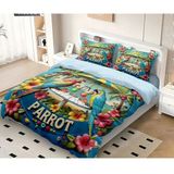 King Size Nevresim Takımı, Mavi Papağan Nevresim Takımı, Fermuarlı Kapamalı Yatak Seti, Aldults Çocuklar Için Yumuşak Hipoalerjenik Mikrofiber Yorgan - Renkli - 100 x 100 cm
