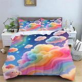 King Size Nevresim Takımı Renkli Bulutlar Fermuarlı Nevresim Takımı Aldults Çocuklar İçin Yatak Seti Yumuşak Hipoalerjenik Mikrofiber Yorgan Kılıfı 230X220 Cm + 2 Yastık Kılıfı 50X75 Cm