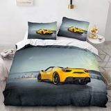 King Size Nevresim Takımı Sarı Spor Araba Yorgan Kılıfı Fermuarlı Yatak Seti Aldults Çocuklar Için Yumuşak Hipoalerjenik Mikrofiber Yorgan Kılıfı 230X