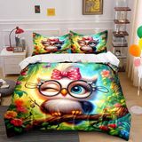 King Size Nevresim Takımı Sevimli Baykuş Nevresim Fermuarlı Nevresim Takımı Aldults Çocuklar Için Yumuşak Hipoalerjenik Mikrofiber Yorgan Kılıfı 230X2