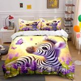 King Size Nevresim Takımı, Zebra Nevresim Takımı, Fermuarlı Kapama, Aldults Çocuklar Için Nevresim Takımı, Yumuşak Hipoalerjenik Mikrofiber Yorgan Kıl