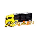 King Toys 3 Mini Araç ve Trafik Levhalı Taşıyıcı Sarı Lal Kamyon