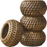 King Zoo Kalın 4lü Rattan Peçete Halkası - Kahverengi - Standart