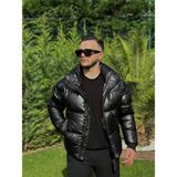 Kingaf Erkek Parlak Deri Mont - Siyah