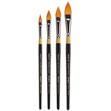 KINGART B-100 Premium 4 adet. Orijinal Altın 9930 Serisi Oval Çiçekli Petal Fırça Seti, Akrilik, Yağ, Suluboya Boya, Kısa Saplı, 4 Fırça için Sentetik Altın Taklon Boyutlar: 2, 6, 8, 10