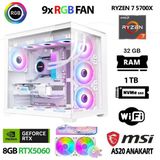 Kinger Axe X32 White Pro Ryzen 7 5700X 32GB Ram 1tb M.2 Nvme SSD 8gb RTX5060 Sıvı Soğutmalı Hazır Sistem Oyuncu Hazır Sistem
