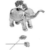 King's Pewter Fil Figürlü Kalay Kokteyl Çubuk Tutucu ve Çubukları 5 x 9 cm - Gümüş - Standart