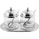 King's Pewter Kalay Cam Tepsili Reçellik Seti - Gümüş - Standart