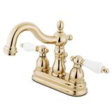 Kingston Brass KB1602PL Heritage 4 İnç Centerset Lavabo Bataryası Porselen Kol Saplı, Parlak Pirinç