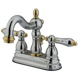 Kingston Brass KB1604AL Heritage 4 İnç Centerset Lavabo Bataryası Metal Kol Saplı, Parlak Krom ve Parlak Pirinç