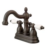 Kingston Brass KB1605PL Heritage 4 İnç Porselen Kol Saplı Centerset Lavabo Bataryası, Yağ Ovuşturdu Bronz