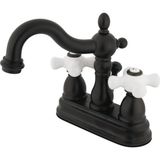 Kingston Brass KB1605PX Heritage 10,5 cm Centerset Lavabo Bataryası Porselen Çapraz Kulplu, Yağlı Bronz Ovuşturdu Bronz, Yağlı Bronz