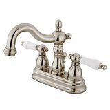 Kingston Brass KB1606PL Heritage 4" Porselen Kol Saplı Merkezli Lavabo Bataryası Pn, Cilalı Nikel