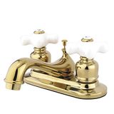 Kingston Brass KB602PX Restorasyon 10 cm Merkez Seti Porselen Çapraz Saplı Lavabo Musluğu, Cilalı Pirinç