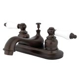 Kingston Brass KB605PL Restorasyon Lavabo Bataryası, 10 cm Merkezi Montaj, Porselen Kollu, Yağlı Bronz